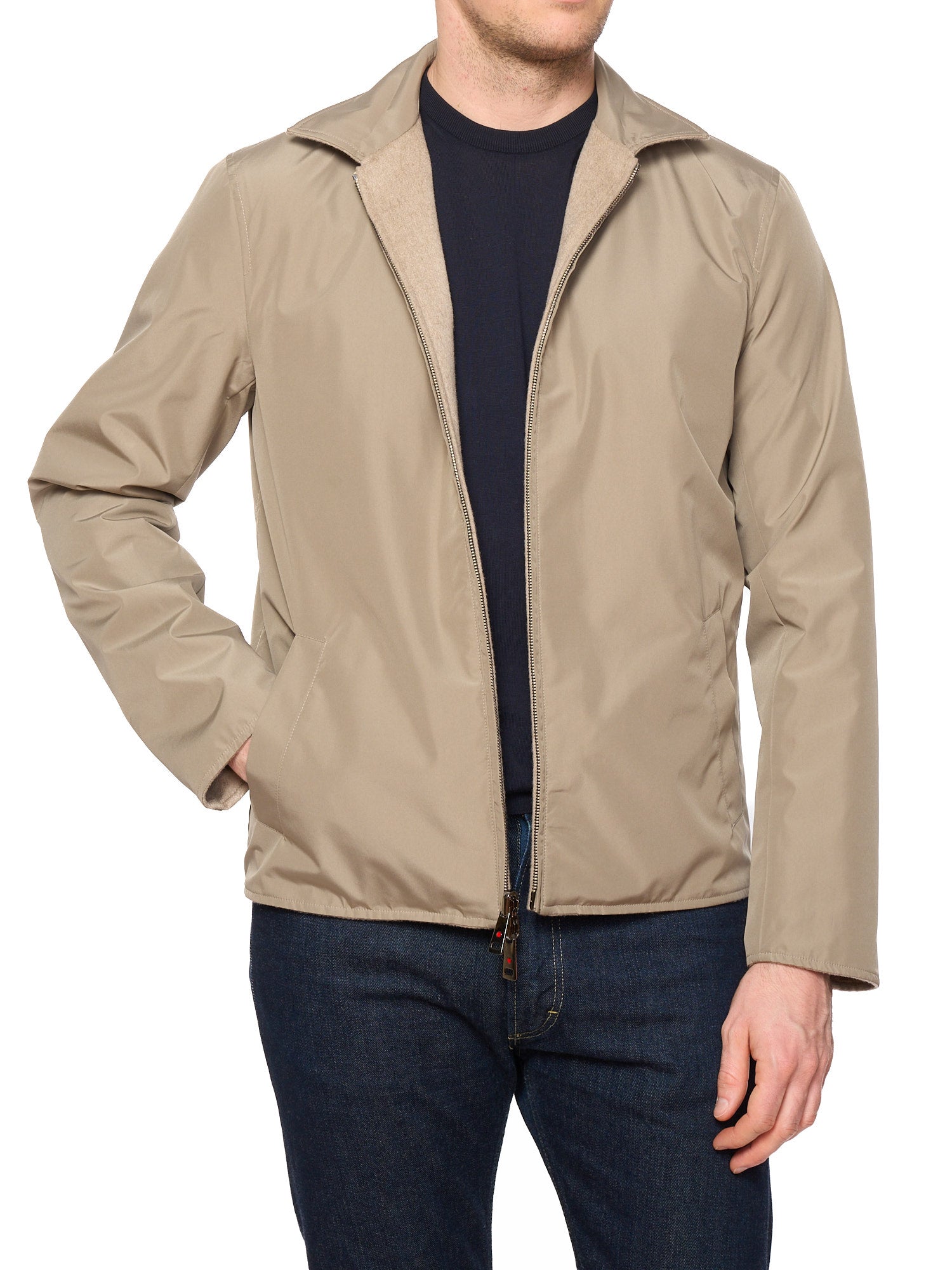 KITON KIRED "Sele" Beige Cashmere Reversible Double Face Utility Jacket
