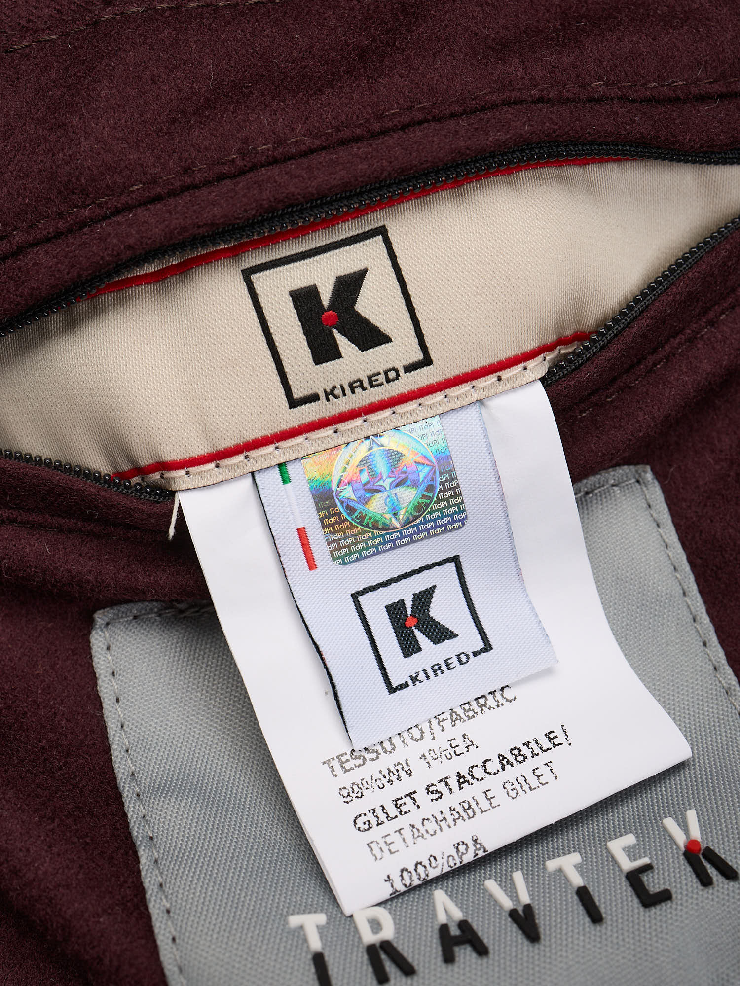 KITON KIRED "Spina" Burgundy Virgin Wool Jacket with Removable Vest 3 in 1