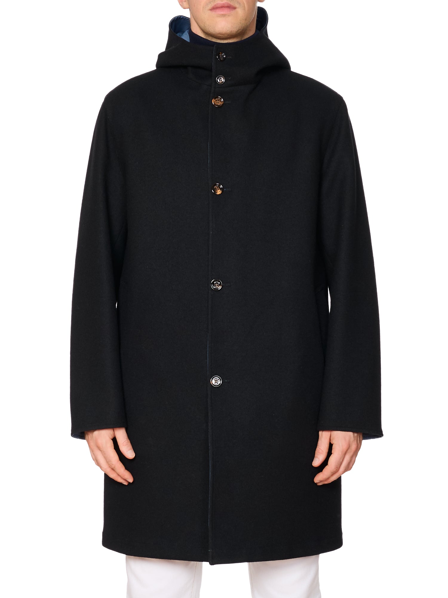 KITON KIRED "Tai" Black-Blue Reversible Double Face Hooded Coat