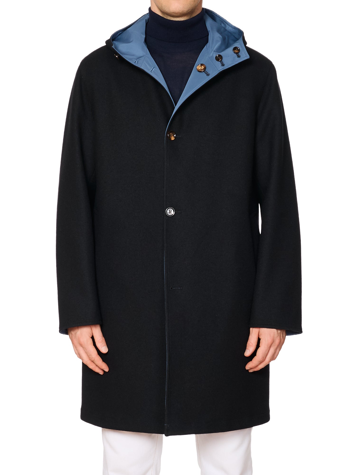 KITON KIRED "Tai" Black-Blue Reversible Double Face Hooded Coat