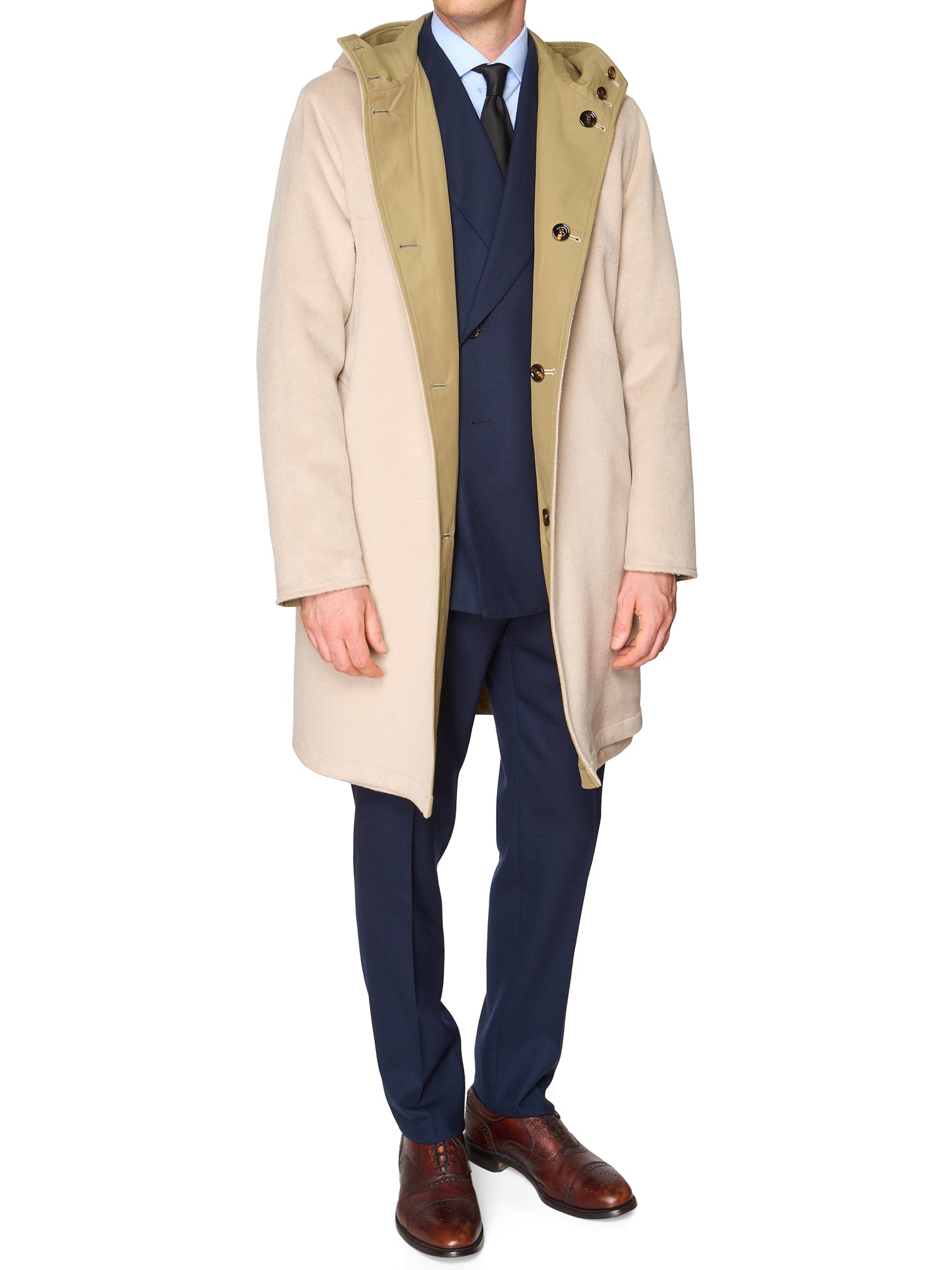 KITON KIRED "Tai" Beige-Khaki Reversible Double Sided Hooded Coat