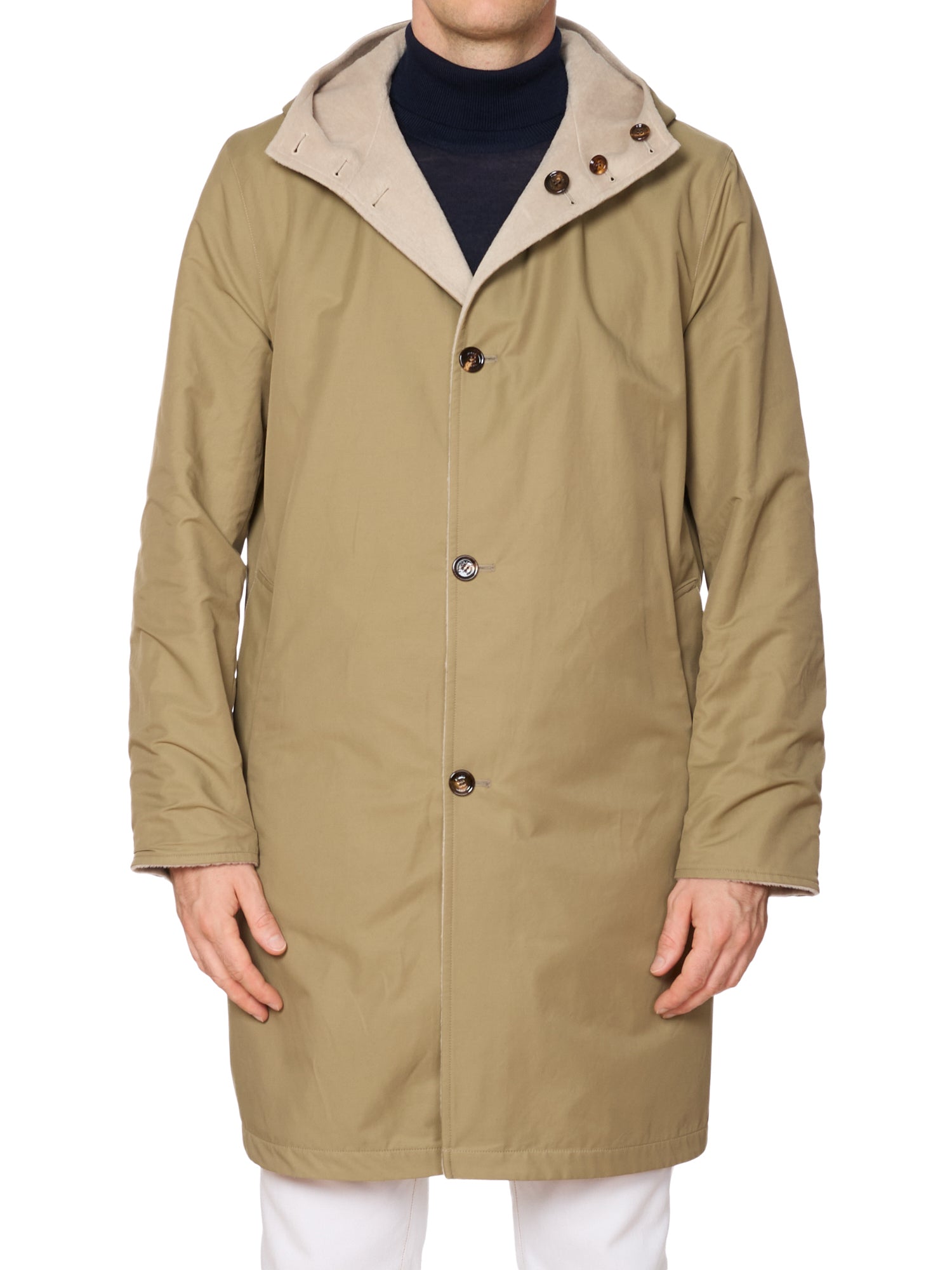 KITON KIRED "Tai" Beige-Khaki Reversible Double Sided Hooded Coat