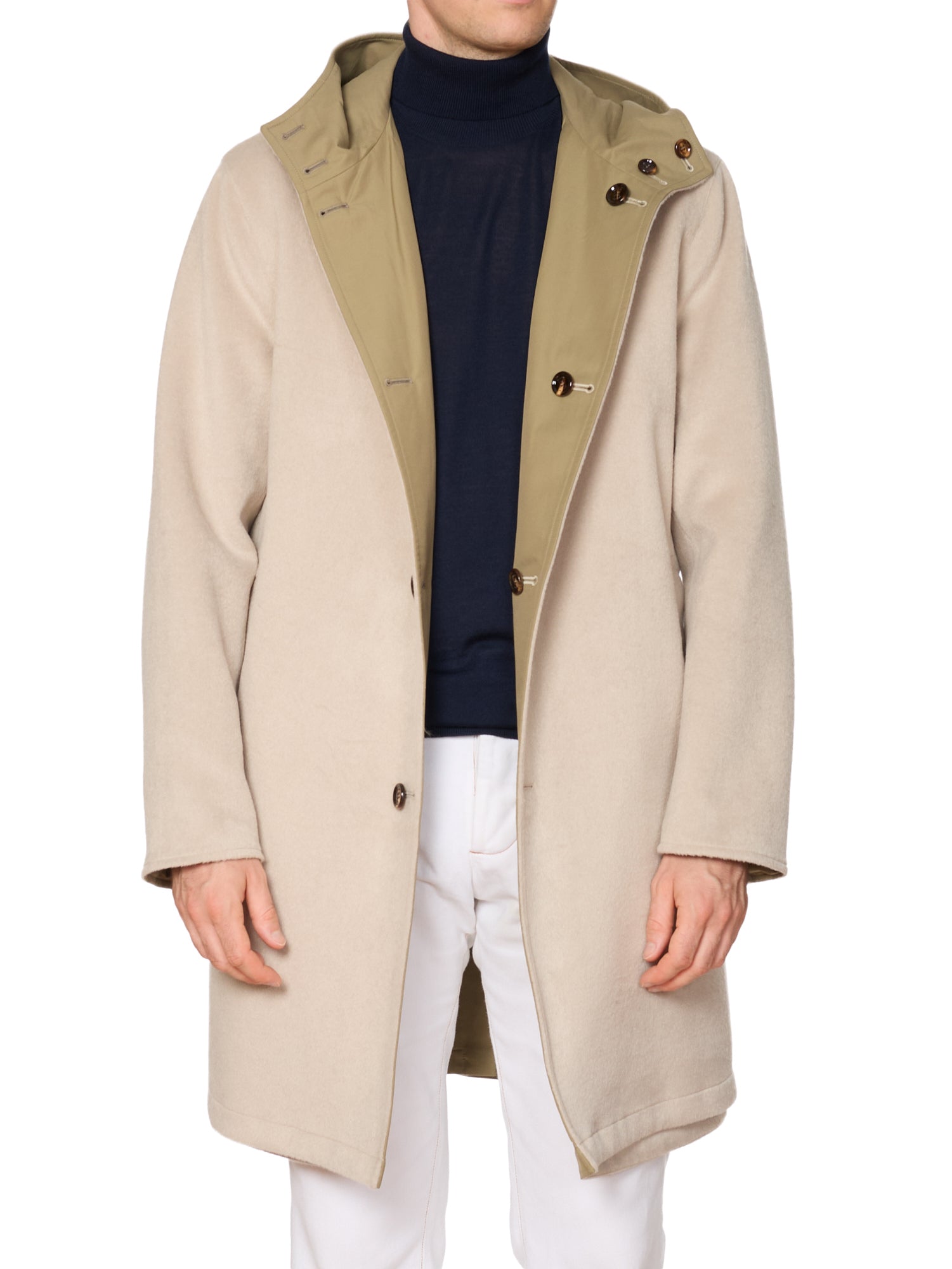 KITON KIRED "Tai" Beige-Khaki Reversible Double Sided Hooded Coat