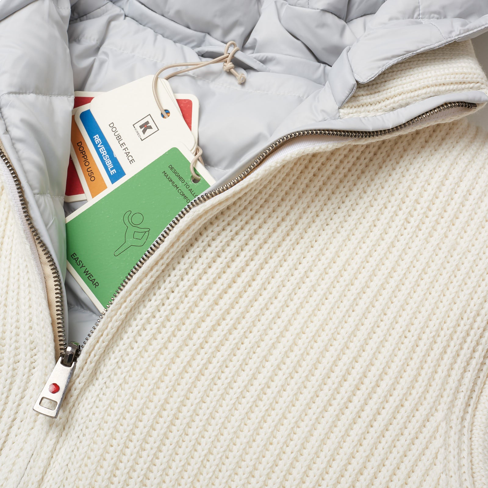 KITON KIRED "Tai" Gray-Beige Wool Knitted Goose Down Reversible Puffer Vest 50 M KIRED