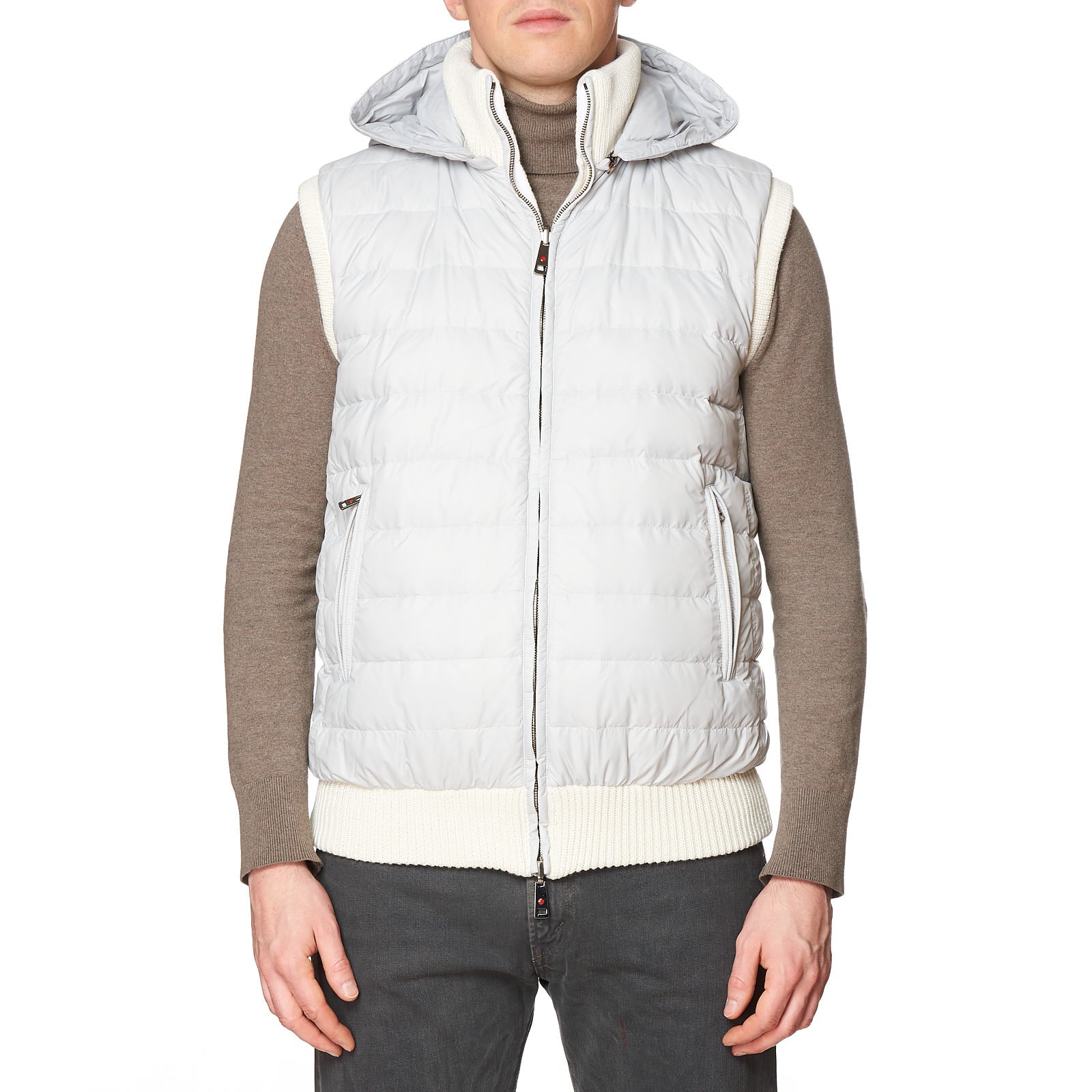 KITON KIRED "Tai" Gray-Beige Wool Knitted Goose Down Reversible Puffer Vest 50 M KIRED