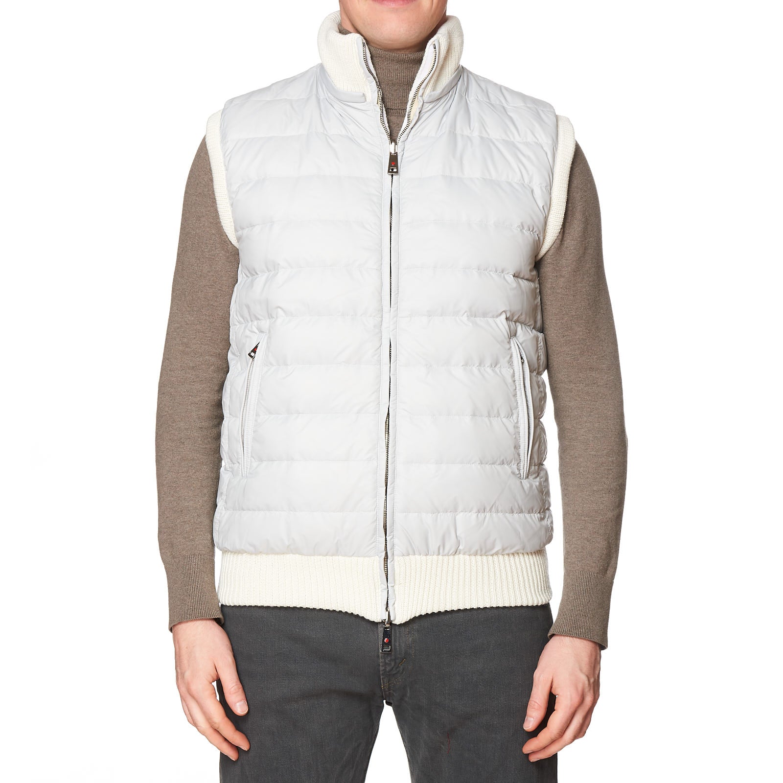 KITON KIRED "Tai" Gray-Beige Wool Knitted Goose Down Reversible Puffer Vest 50 M KIRED