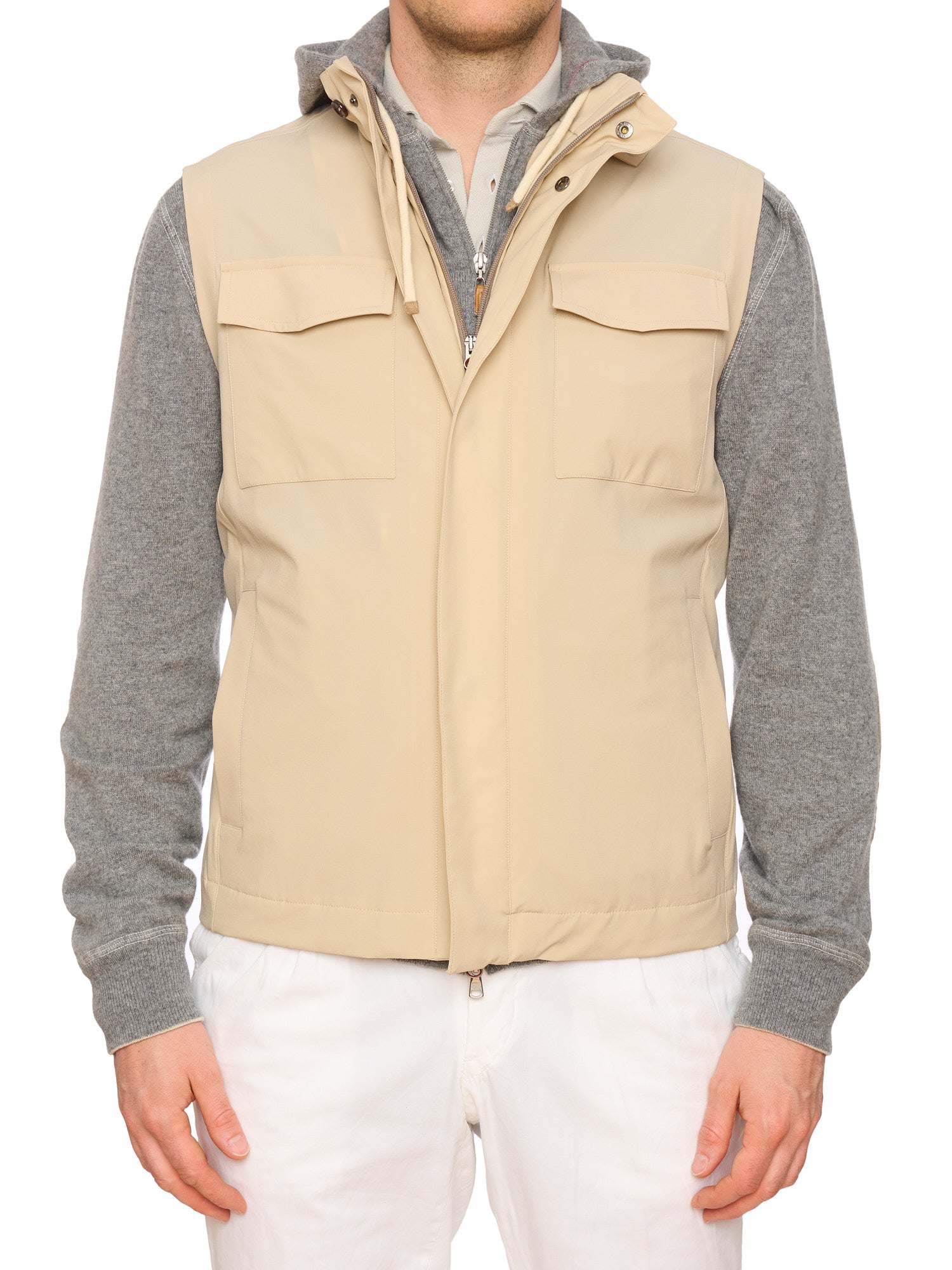 KITON KIRED "Timone" Beige Litek Vest With Hidden Hood EU 50 NEW US M
