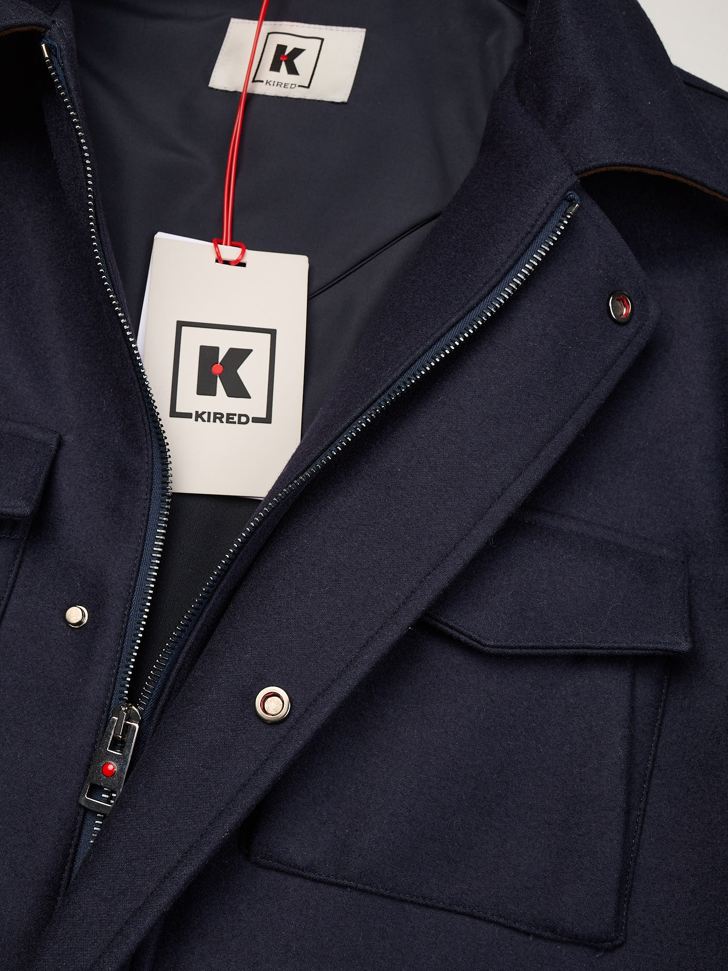 KITON KIRED "Tobe" Navy Blue Four Pocket Field Jacket Leather Trims