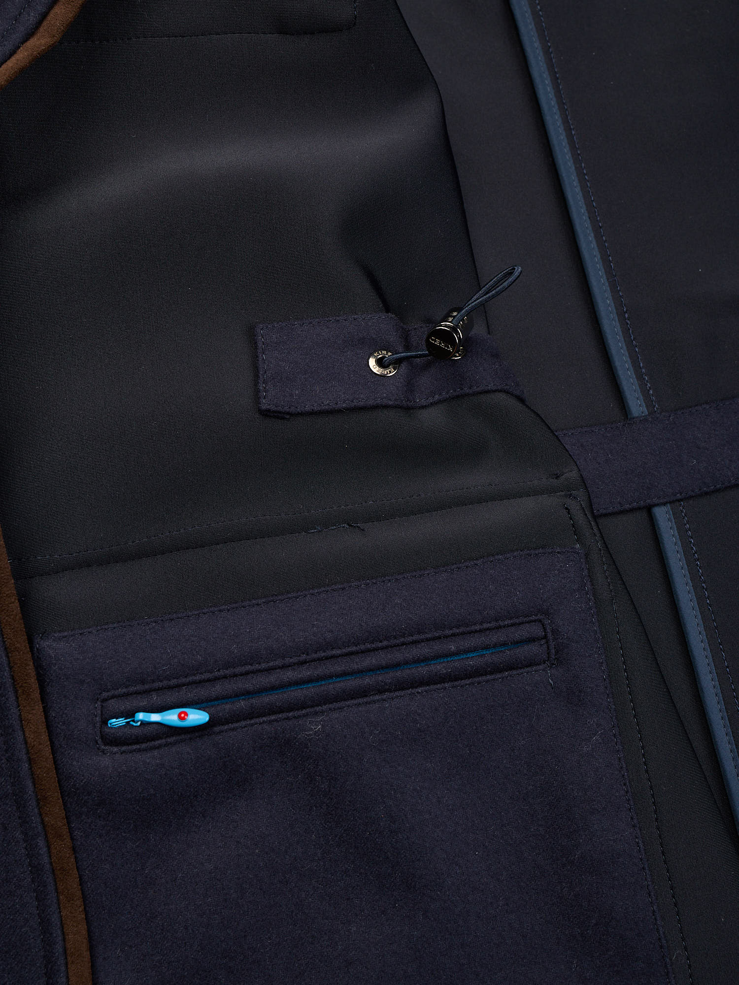 KITON KIRED "Tobe" Navy Blue Four Pocket Field Jacket Leather Trims