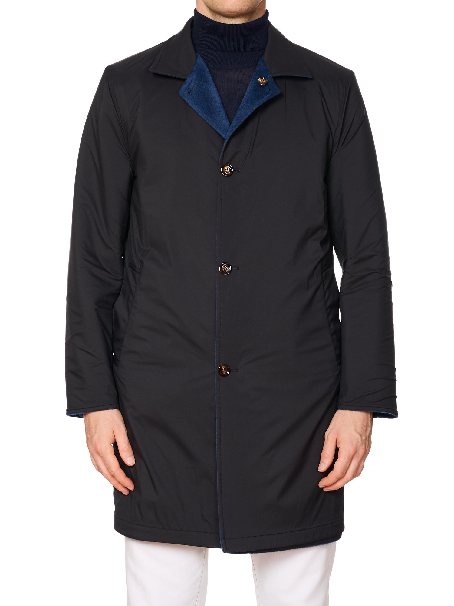 KITON KIRED "Peak" Blue-Black Double Sided Reversible Coat