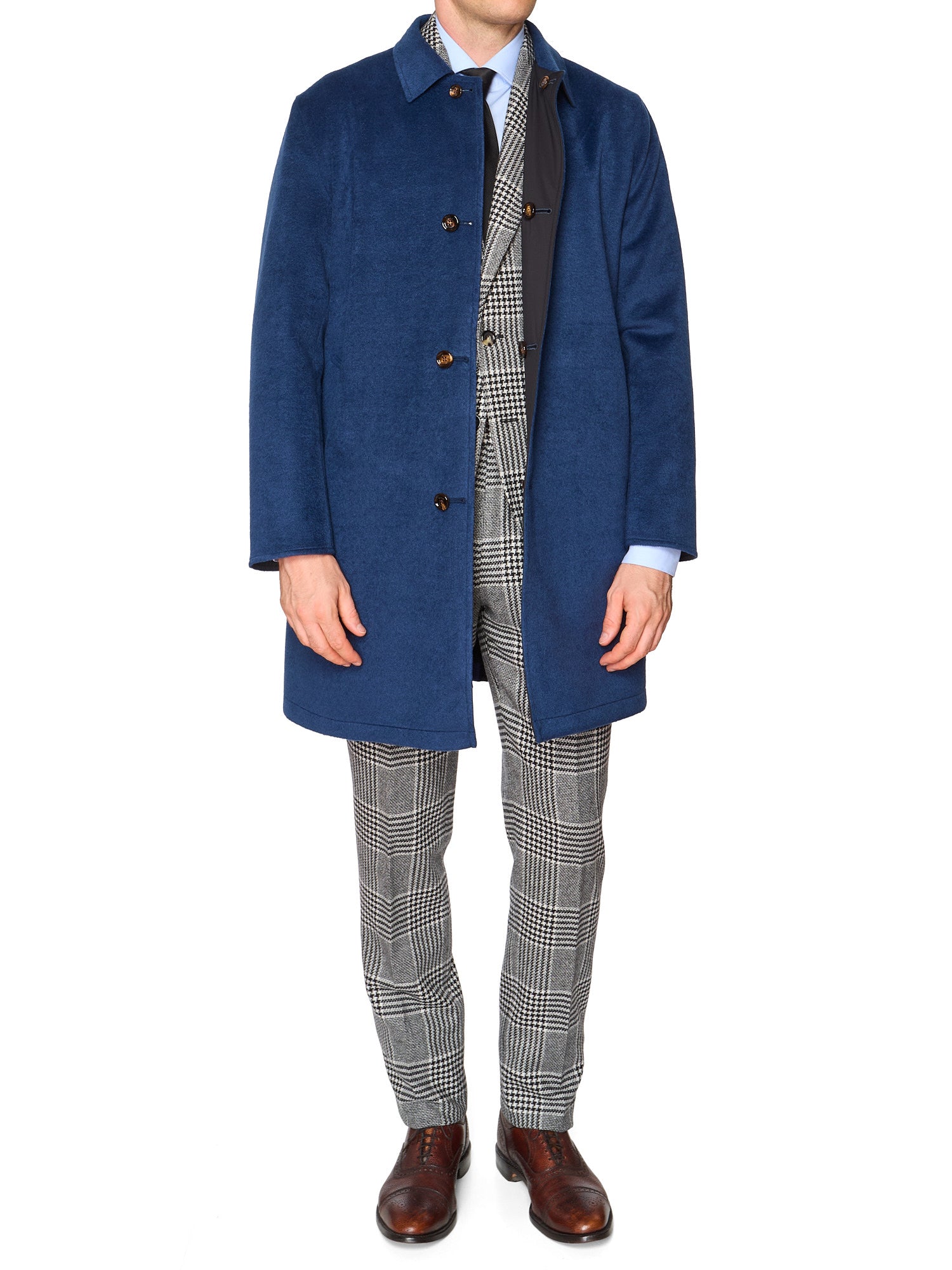 KITON KIRED "Peak" Blue-Black Double Sided Reversible Coat