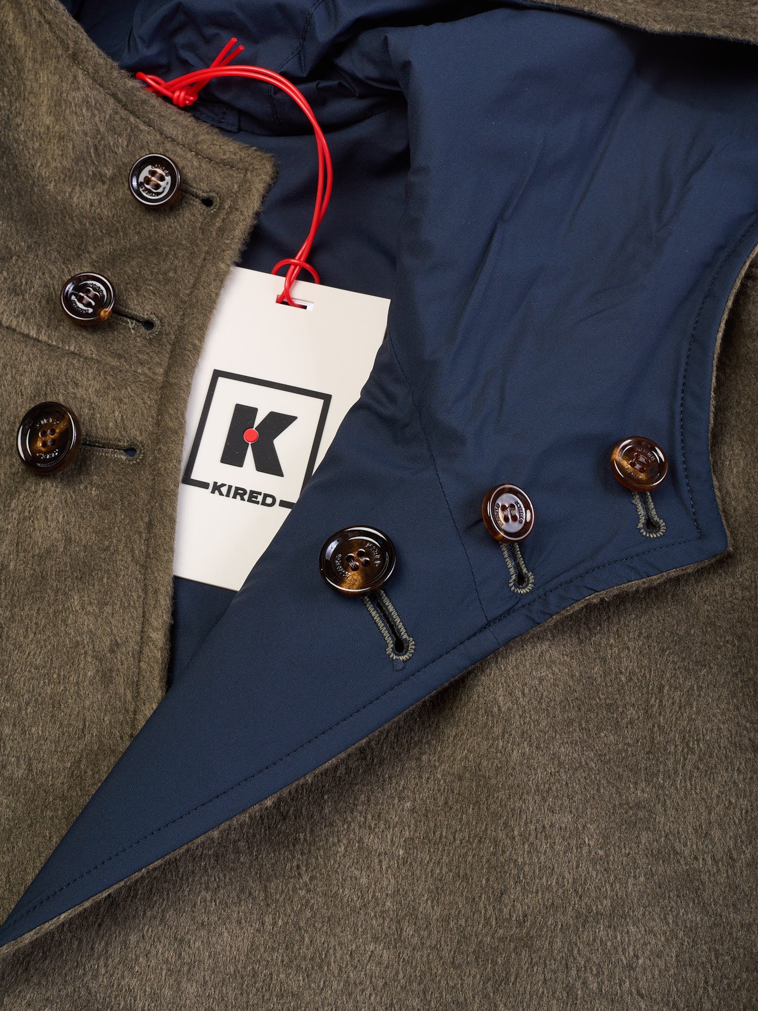 KITON KIRED "Peak" Olive-Blue Reversible Hooded Double Sided Coat NEW