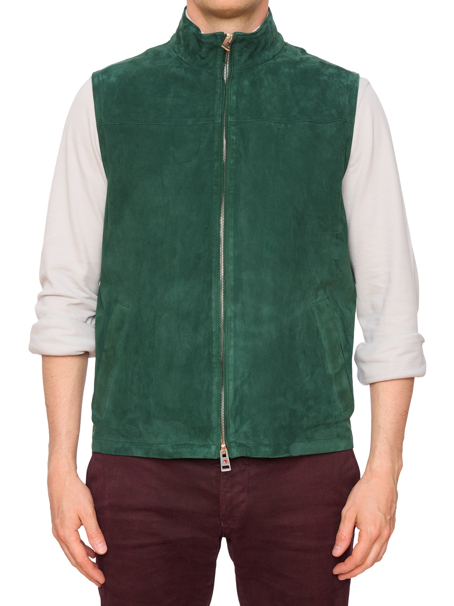 KITON KIRED "West2" Emerald Lambskin Suede Leather Vest Gilet EU 50 NEW US M