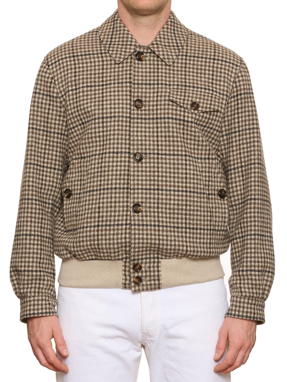 KITON KIRED "Zupo" Beige Plaid Reversible Double Face Wool Blouson Jacket