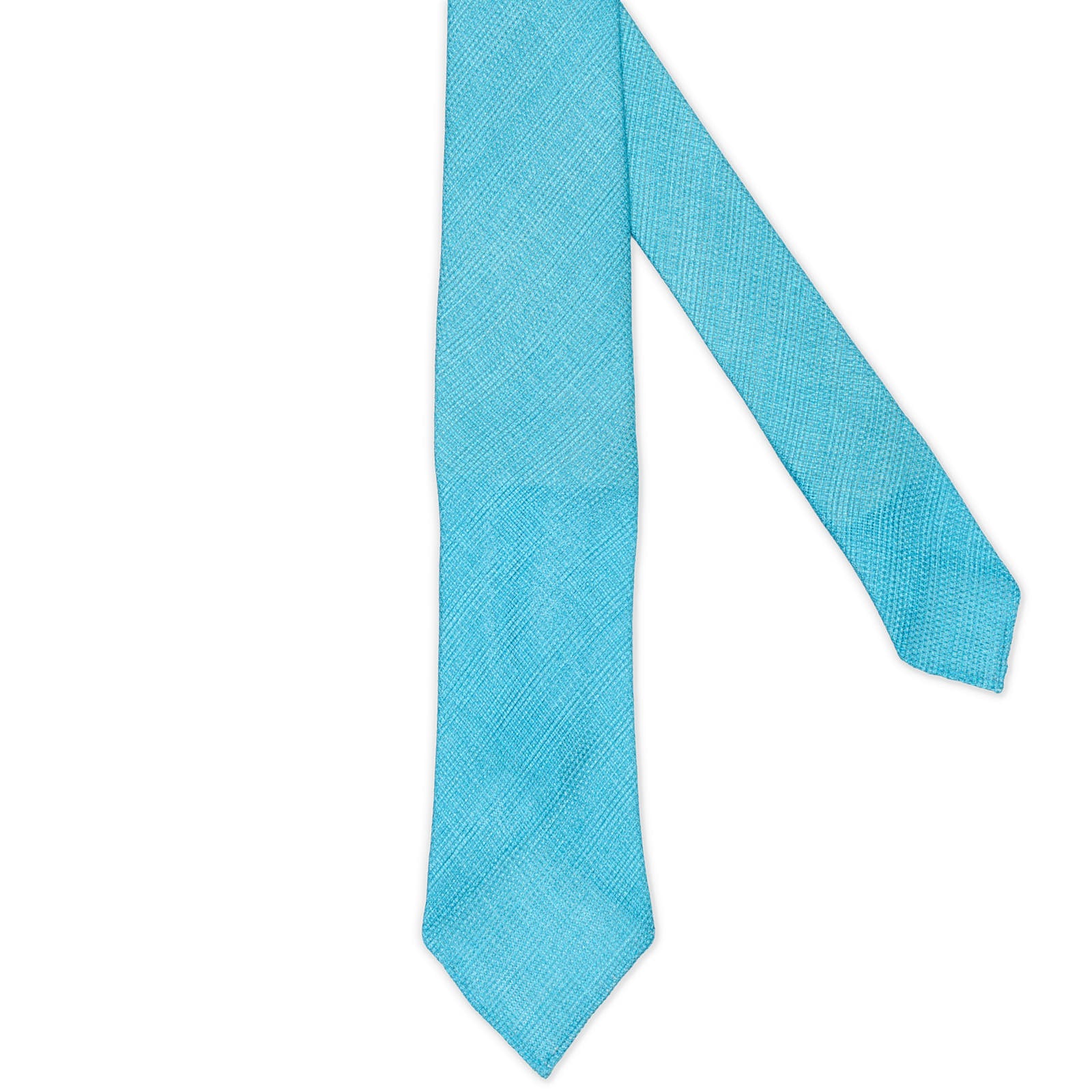 KITON Light Blue Seven Fold Silk-Linen Hopsack Tie NEW