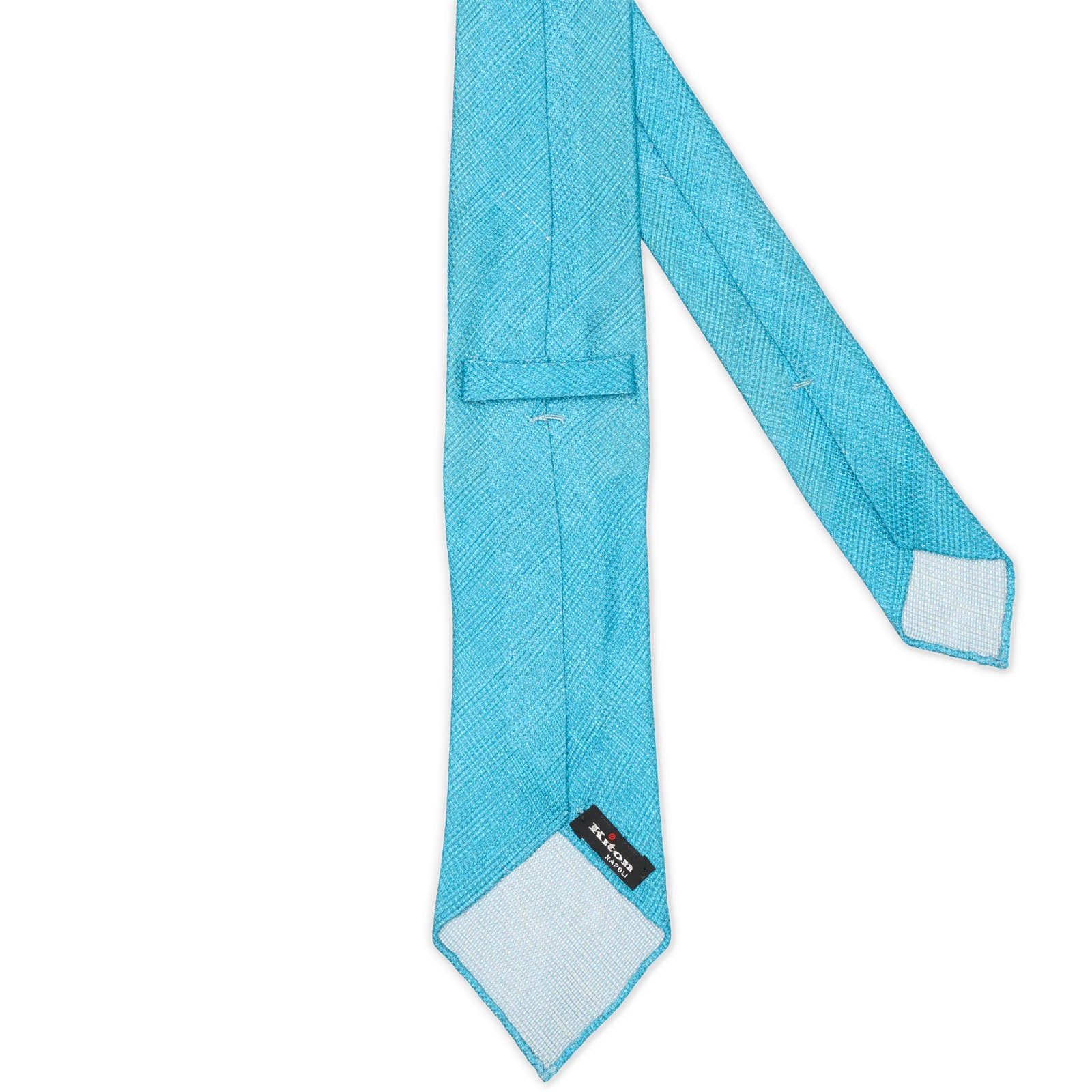 KITON Light Blue Seven Fold Silk-Linen Hopsack Tie NEW