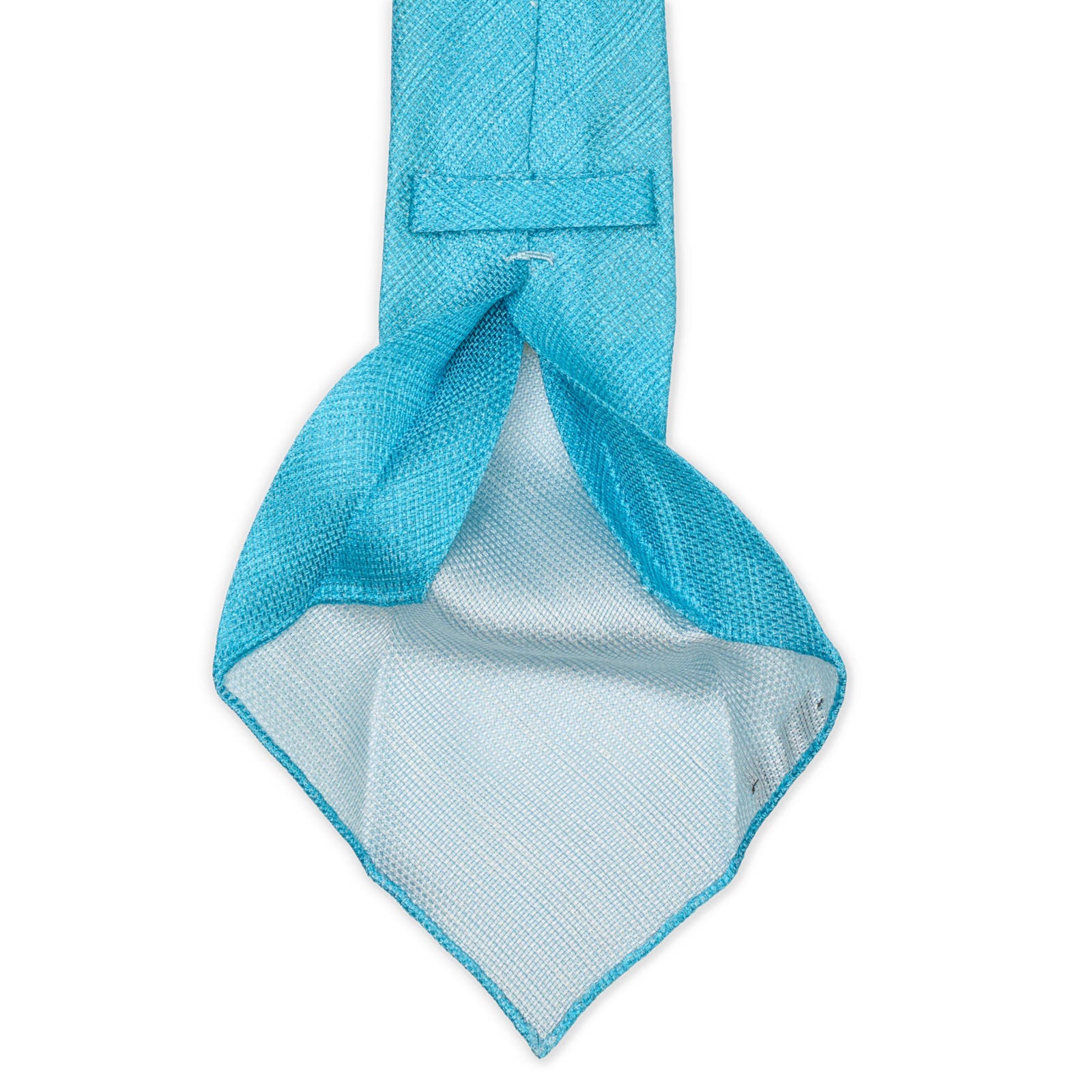 KITON Light Blue Seven Fold Silk-Linen Hopsack Tie NEW
