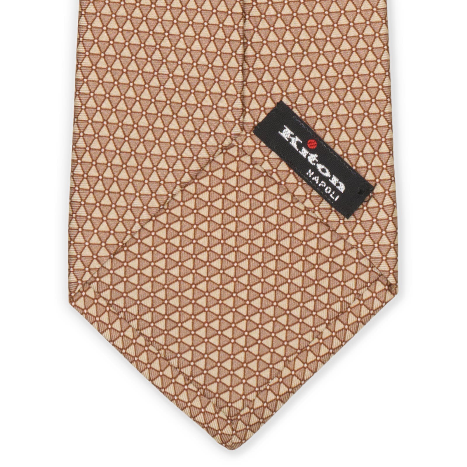 KITON Light Brown Geometric Seven Fold Silk Tie NEW
