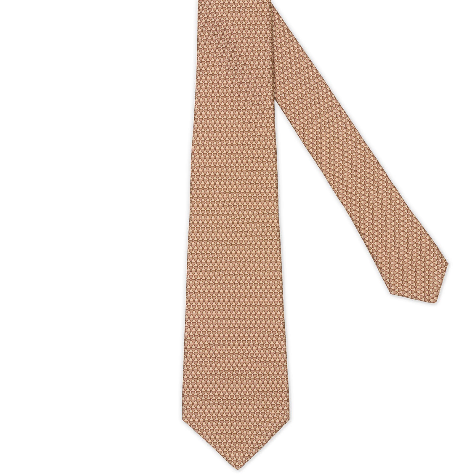 KITON Light Brown Geometric Seven Fold Silk Tie NEW