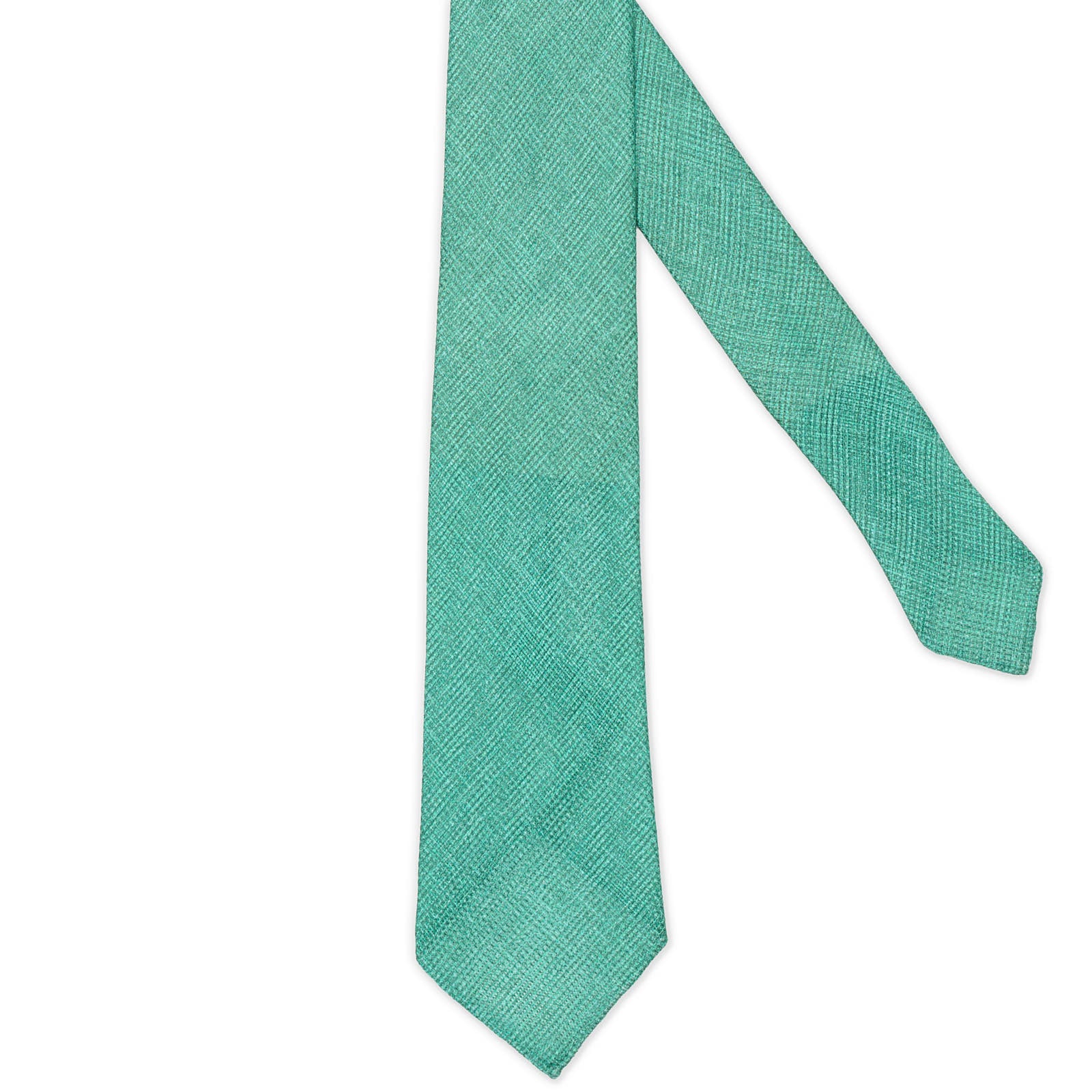 KITON Light Green Seven Fold Silk-Linen Hopsack Tie NEW