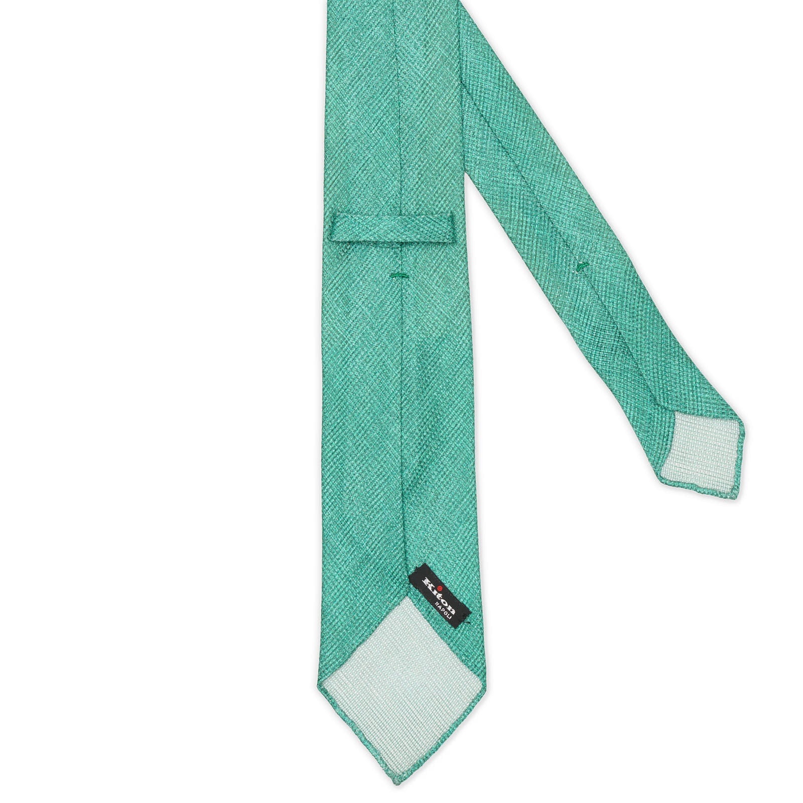 KITON Light Green Seven Fold Silk-Linen Hopsack Tie NEW