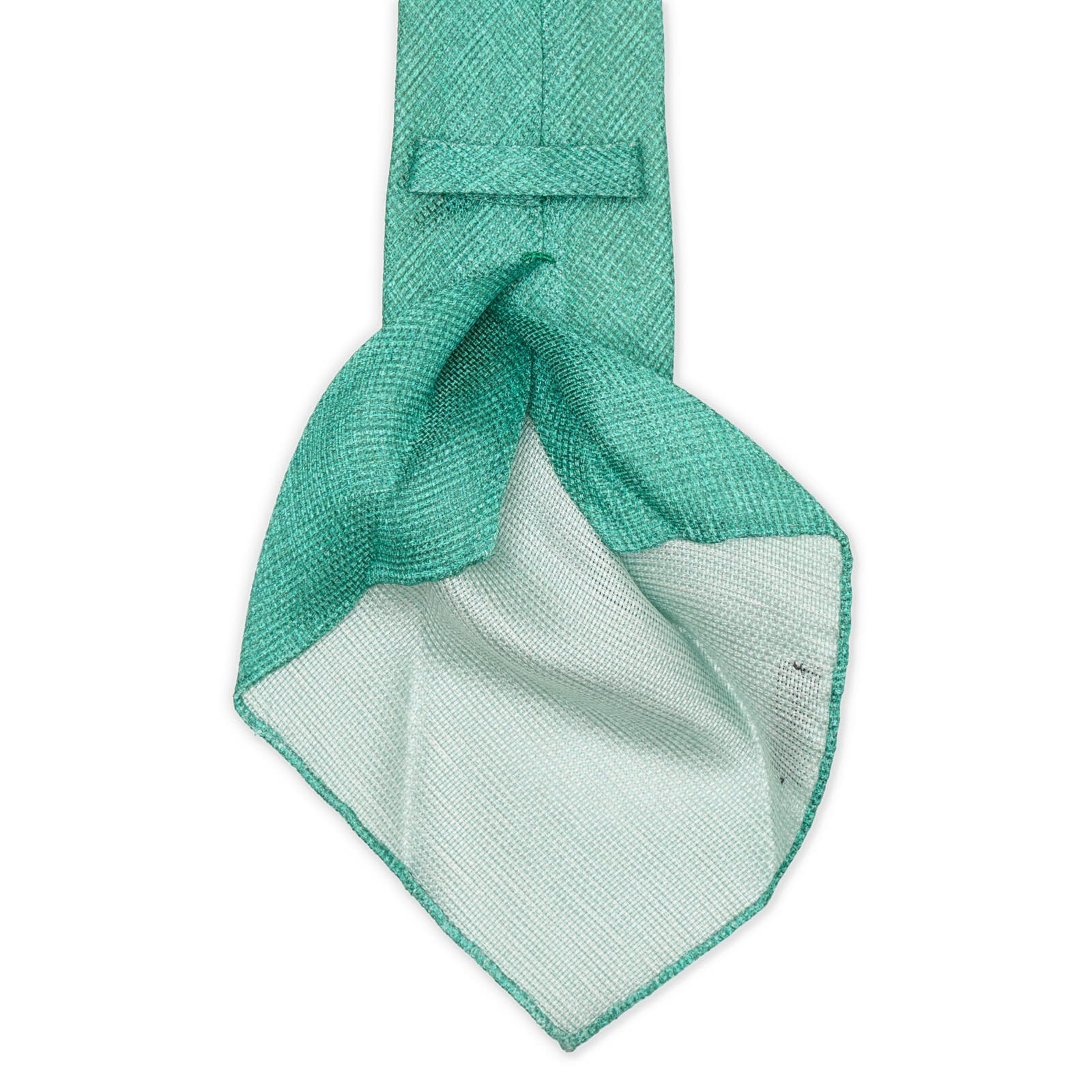 KITON Light Green Seven Fold Silk-Linen Hopsack Tie NEW