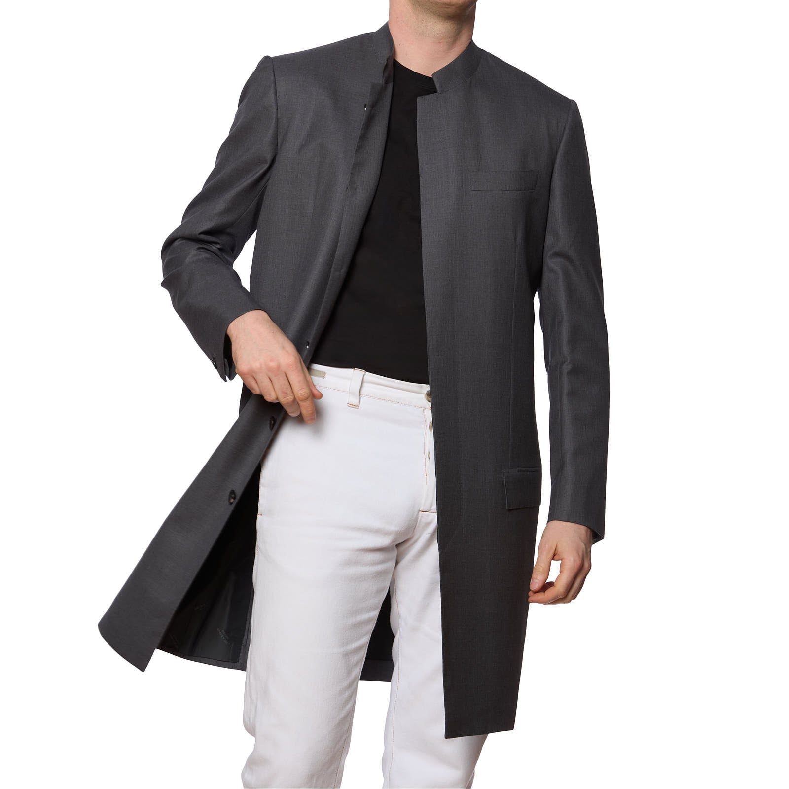 KITON Napoli Bespoke "Sherwani" Gray Stand-Up Collar Coat Jacket EU 50 NEW US 40