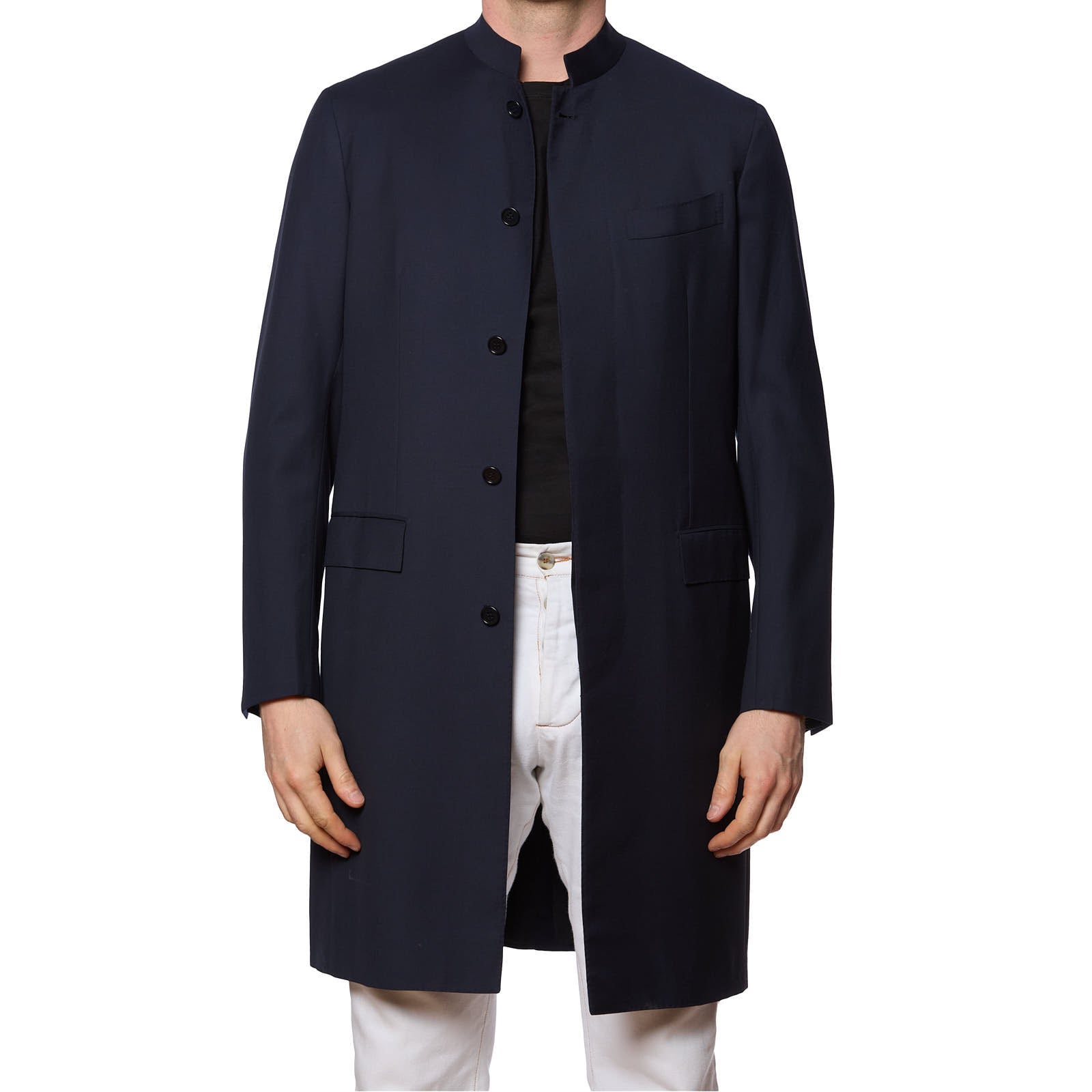 KITON Napoli "Sherwani" Bespoke Blue Stand-up Collar Coat Jacket EU 48 NEW US 38