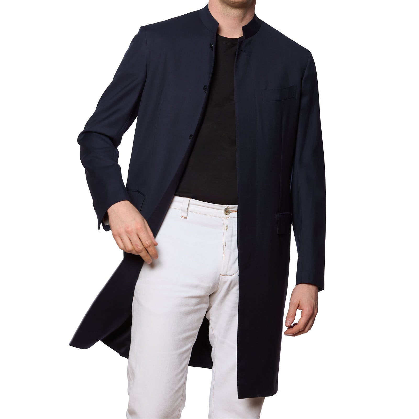 KITON Napoli "Sherwani" Bespoke Blue Stand-up Collar Coat Jacket EU 48 NEW US 38