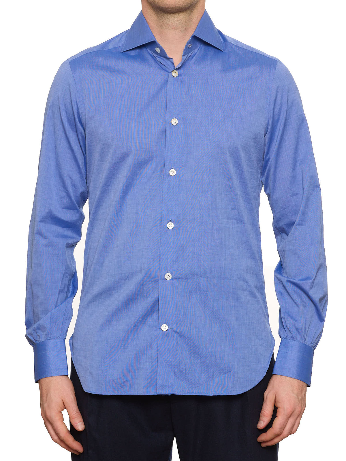 KITON Napoli Handmade Blue Chambray Cotton Dress Shirt 15.75 NEW 40 Slim