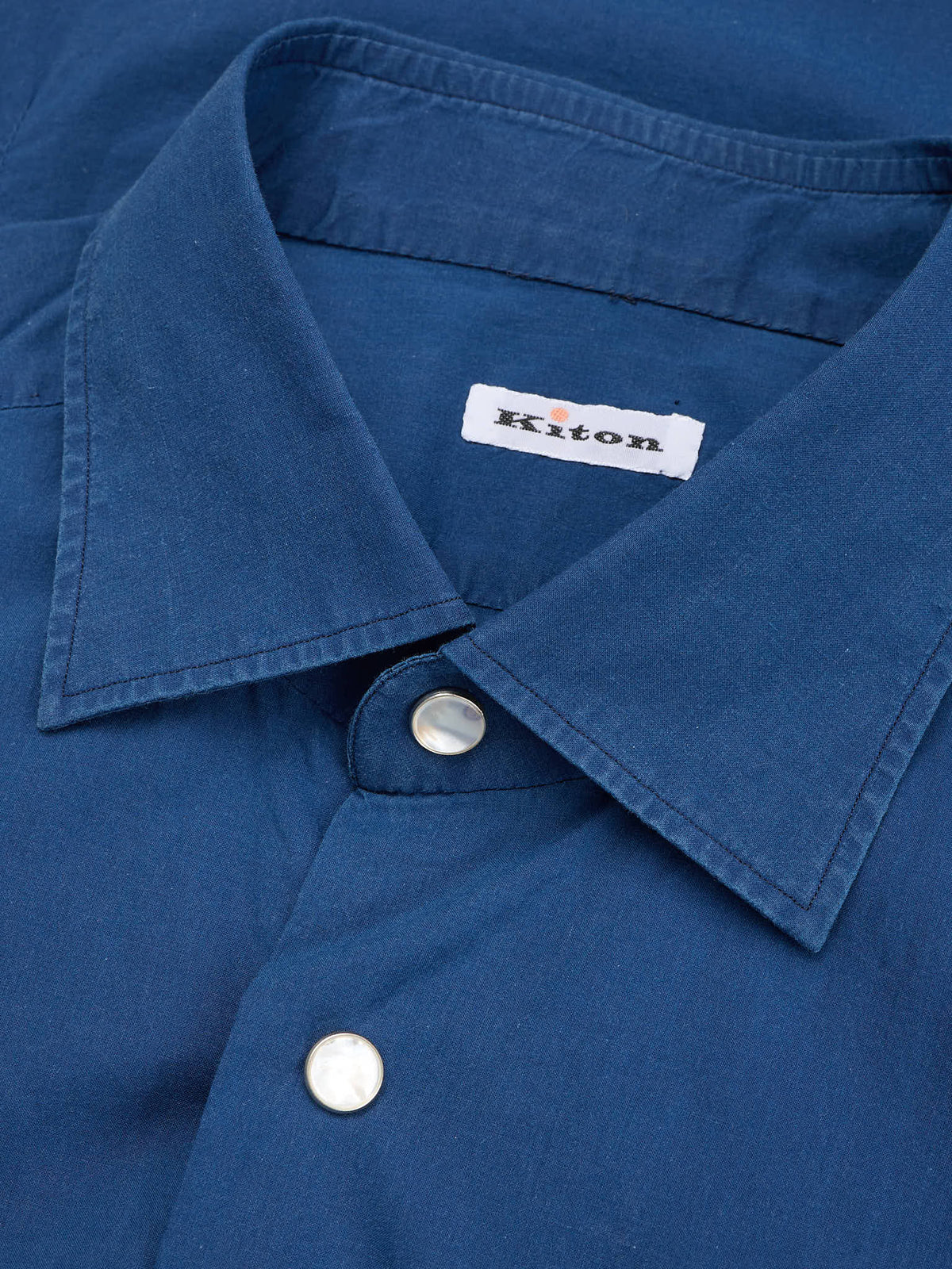KITON Napoli Handmade Blue Cotton Casual Shirt 15.75 NEW 40 Slim