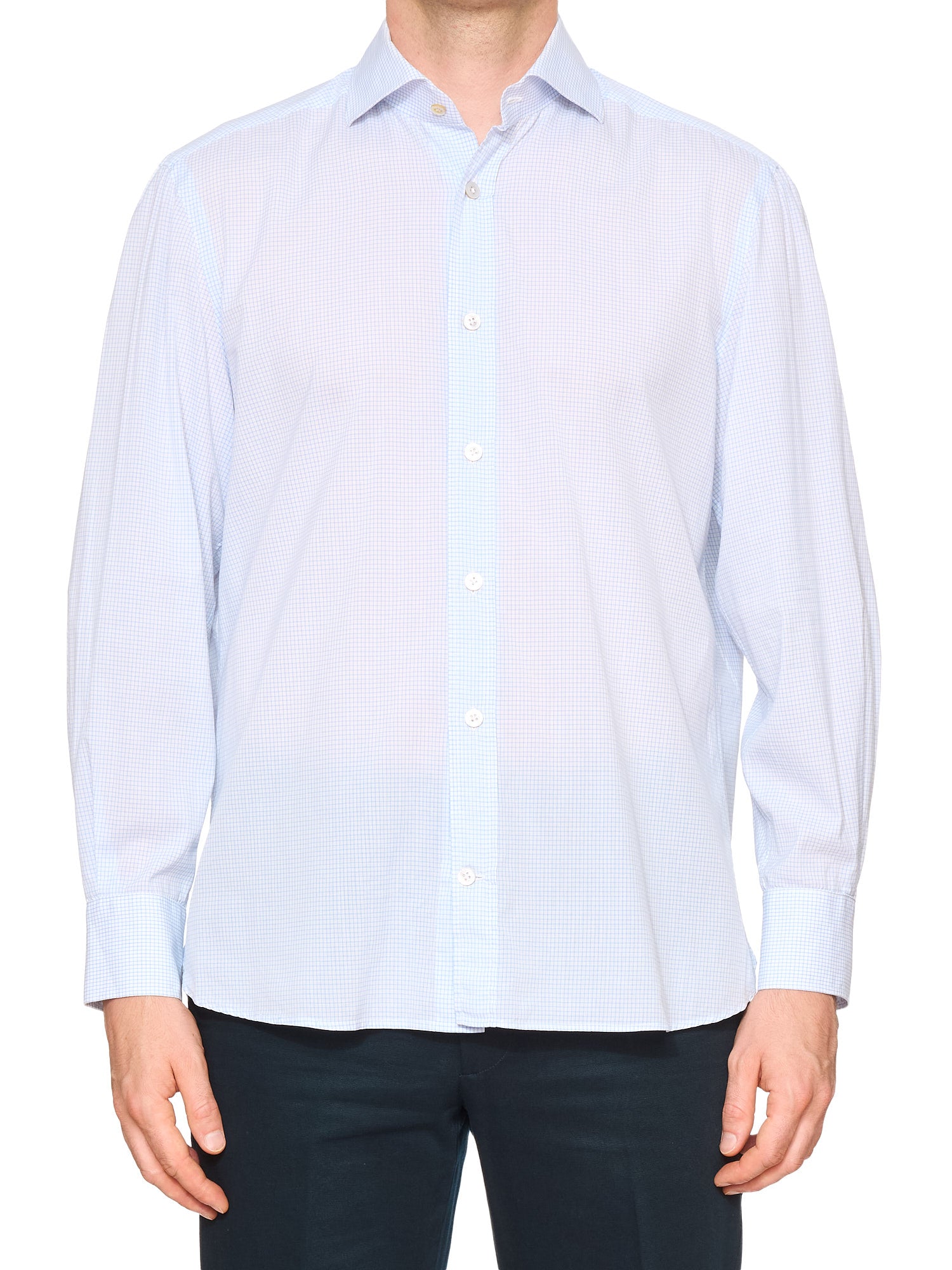 KITON Napoli Blue Plaid Cotton Dress Shirt EU 41 US 16