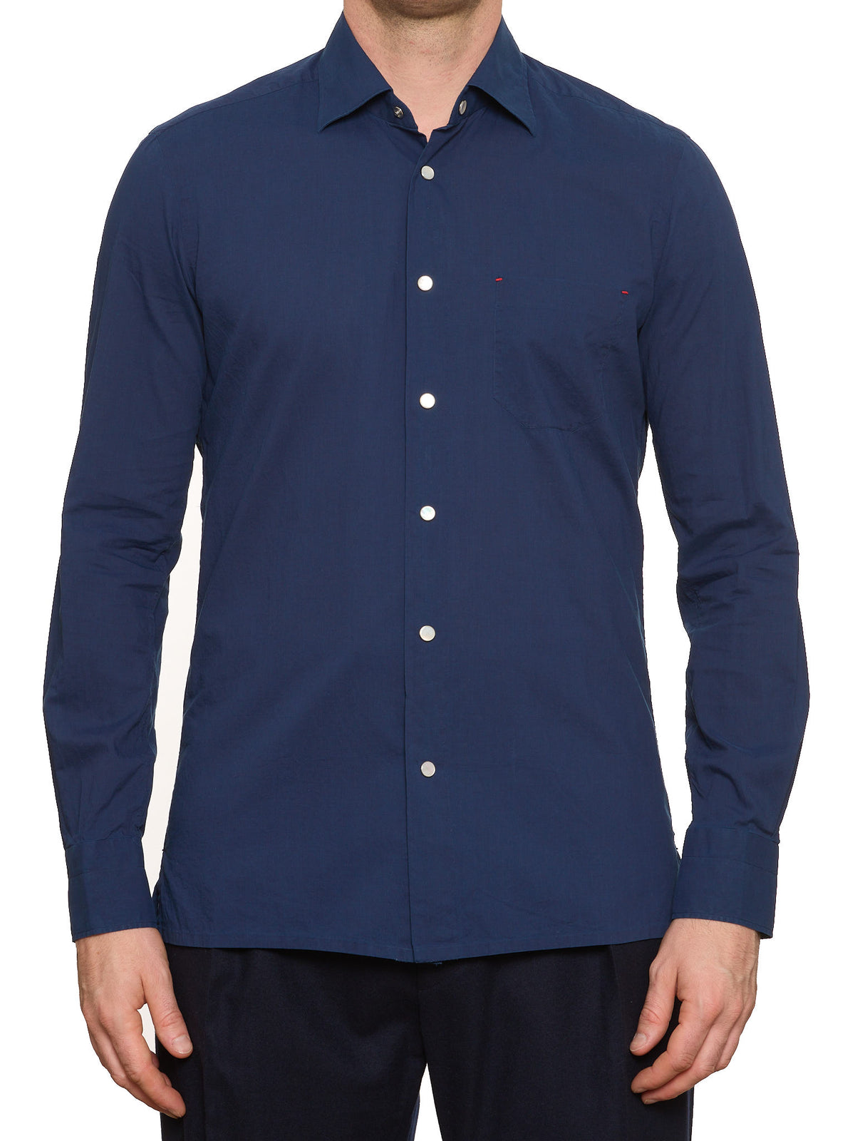 KITON Napoli Handmade Dark Blue Cotton Casual Shirt 15.75 40 Slim