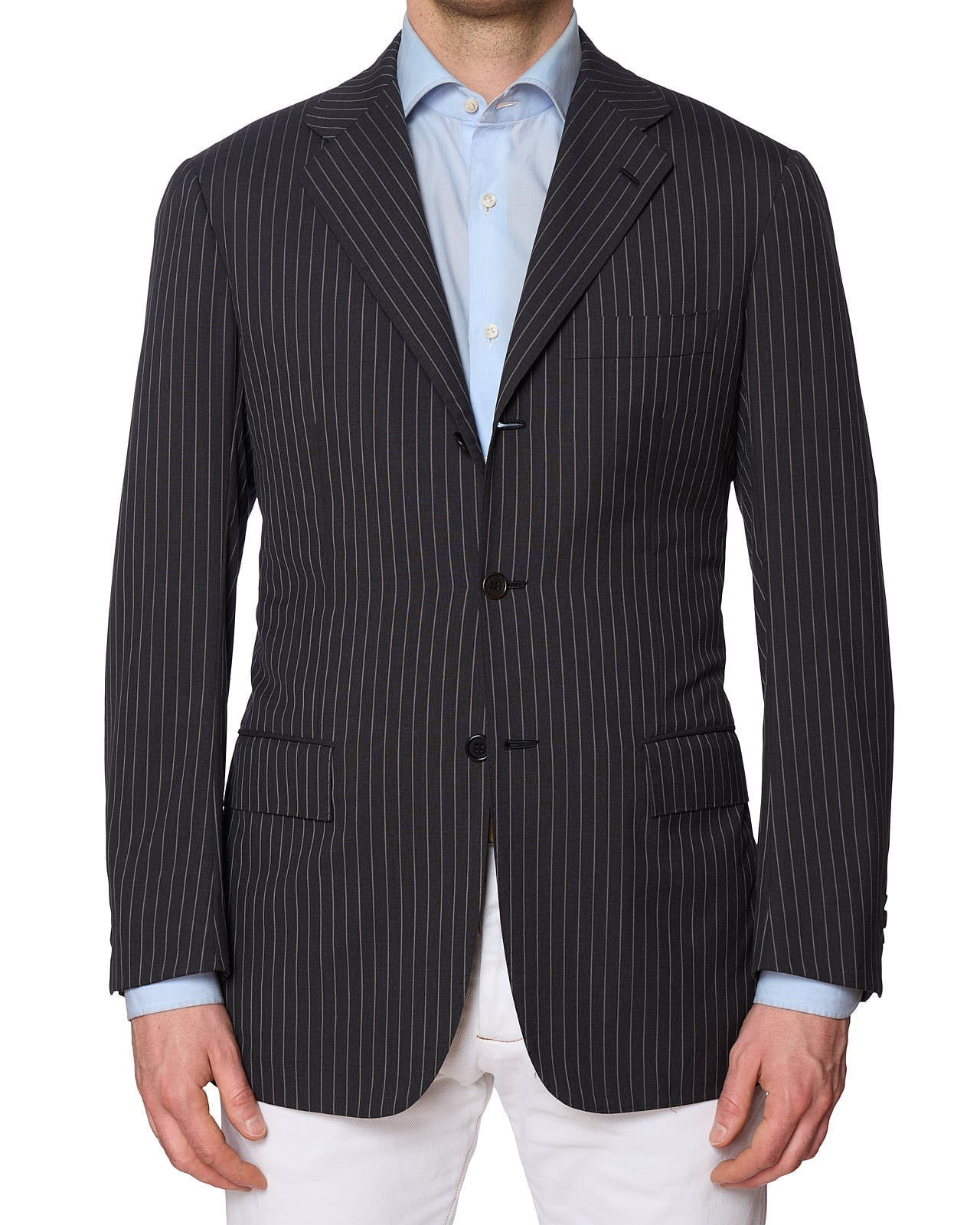 KITON Napoli Dark Gray Striped Wool 14 Micron Super 180's Jacket EU 50 NEW US 40