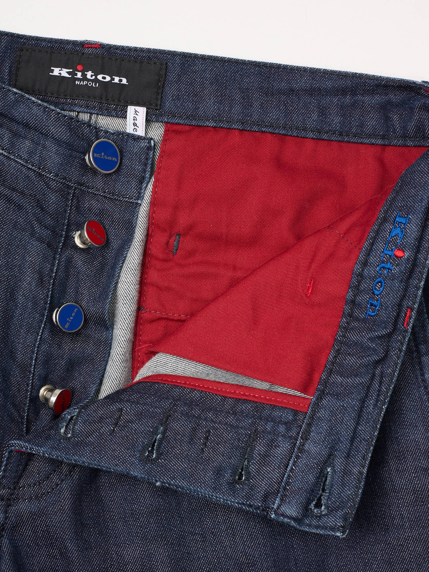 KITON Napoli Denim Blue Cotton-Cashmere Jeans