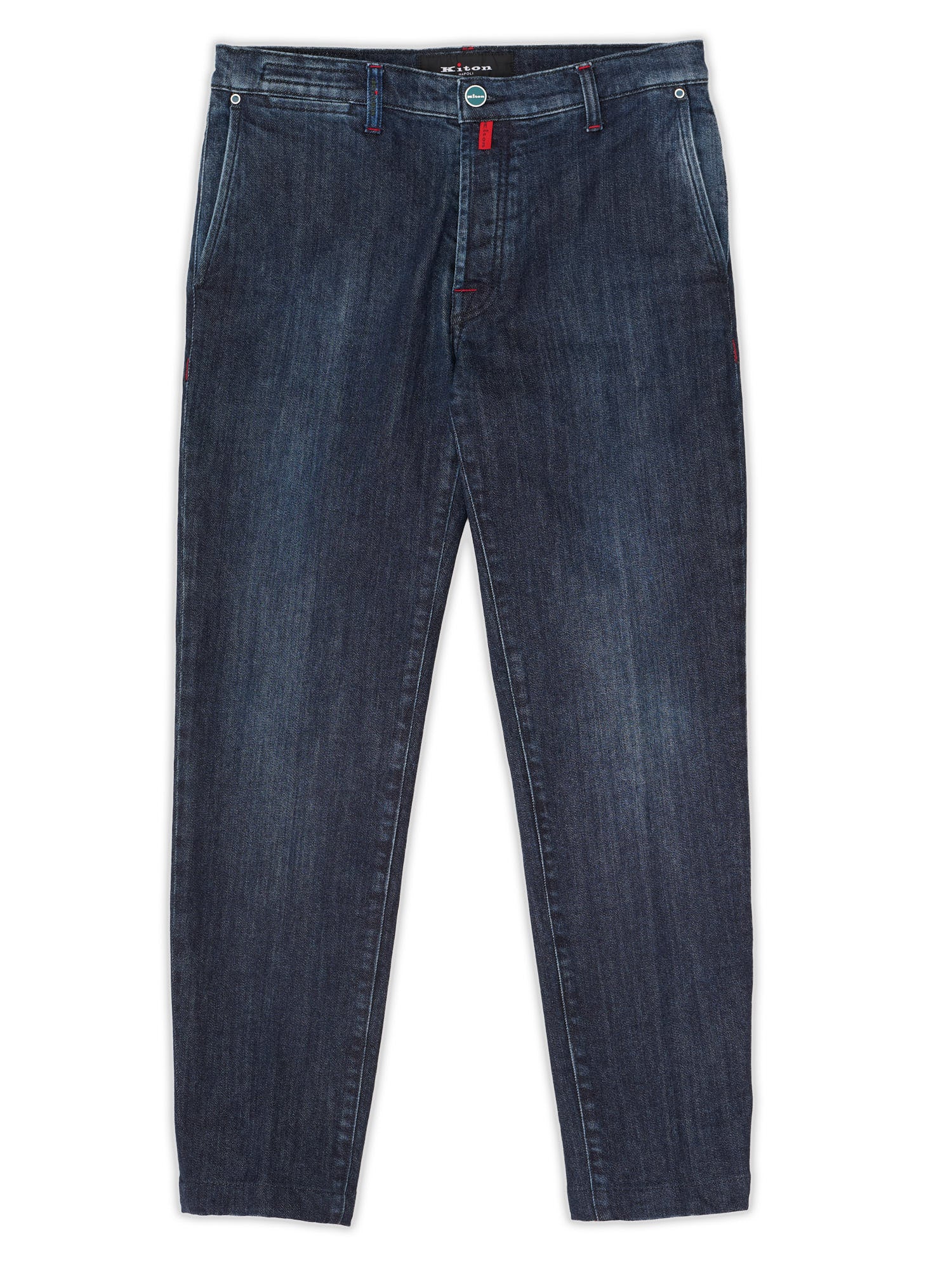 KITON Napoli Denim Blue Cotton-Cashmere Slim Fit Jeans