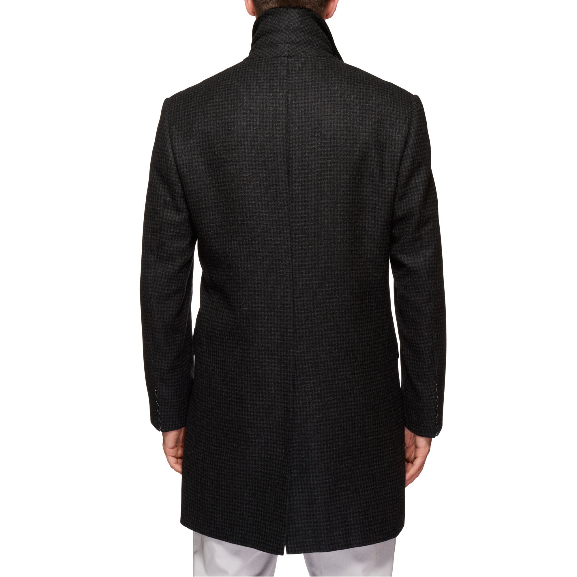 KITON Napoli Gray Checkered Cashmere-Silk DB Coat Overcoat EU 50 NEW US 40 KITON