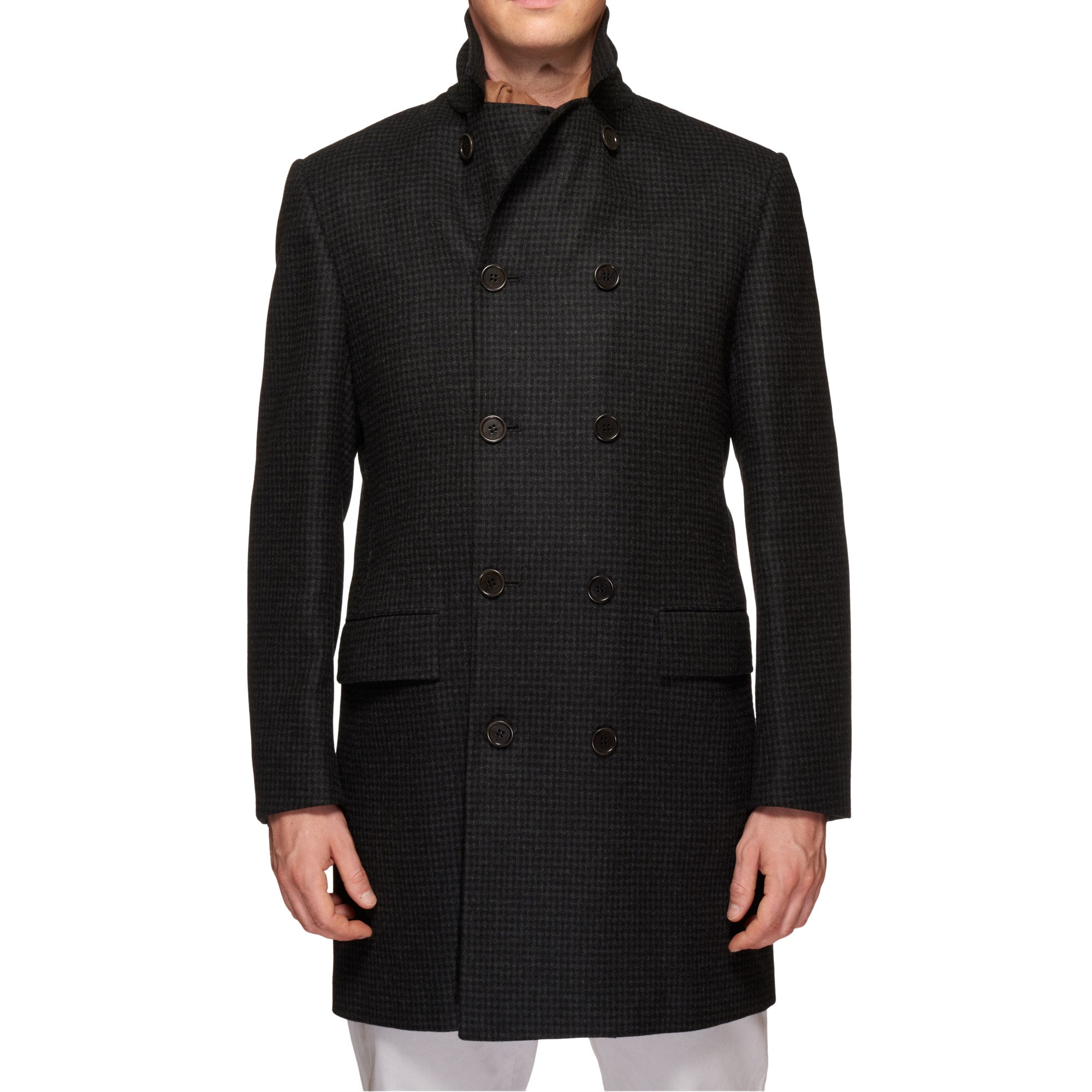 KITON Napoli Gray Checkered Cashmere-Silk DB Coat Overcoat EU 50 NEW US 40 KITON