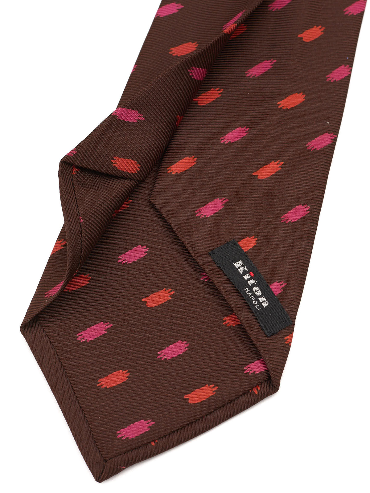 KITON Napoli Hand-Made Seven Fold Brown Abstarct Dot Pattern Silk Tie NEW