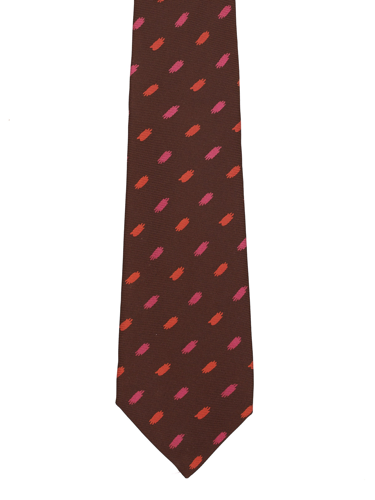 KITON Napoli Hand-Made Seven Fold Brown Abstarct Dot Pattern Silk Tie NEW