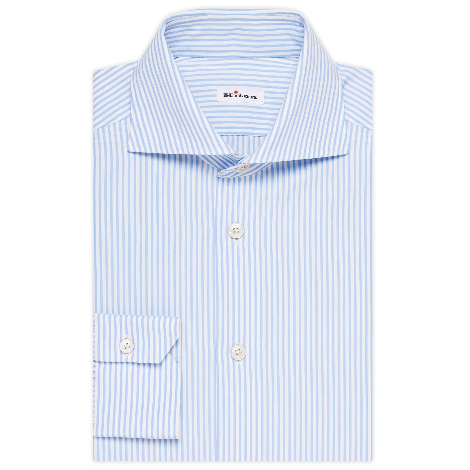 KITON Napoli Handmade Blue Striped Poplin Cotton Dress Shirt EU 39 US 15.5 NEW KITON