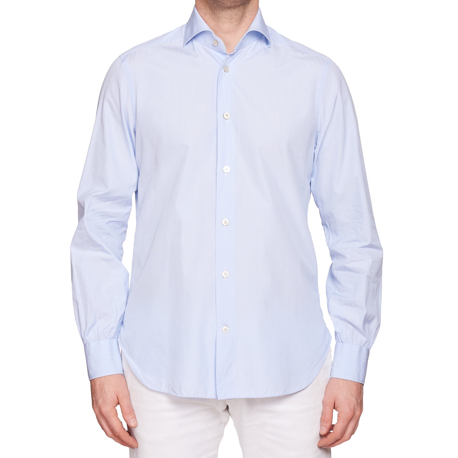 KITON Napoli Handmade Bespoke Light Blue End-on-End Cotton Dress Shirt EU 40 US 15.75 KITON