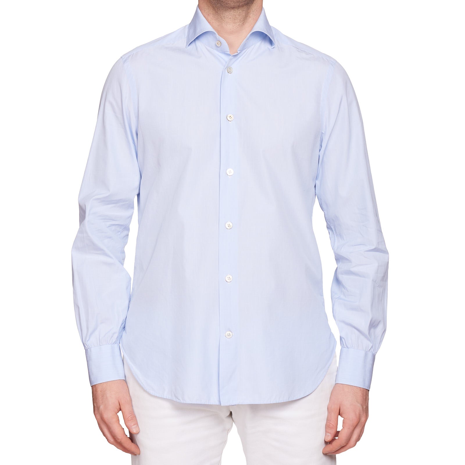 KITON Napoli Handmade Bespoke Light Blue End-on-End Cotton Dress Shirt