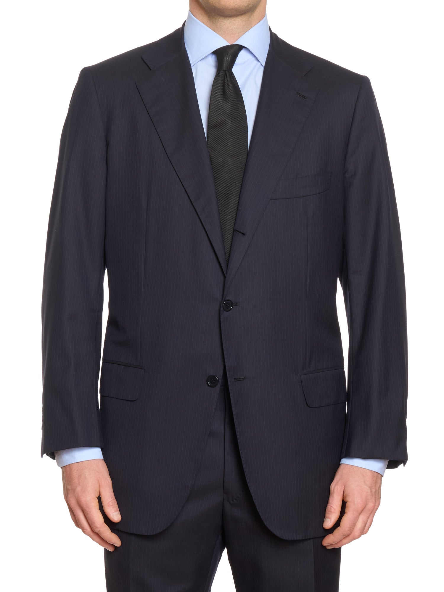 KITON Napoli Handmade Blanc Blu Navy Pintsrtipe 14 Micron Super 180's Wool Suit