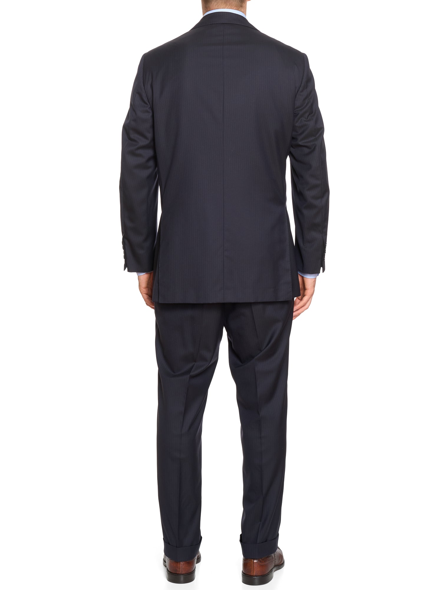 KITON Napoli Handmade Blanc Blu Navy Pintsrtipe 14 Micron Super 180's Wool Suit