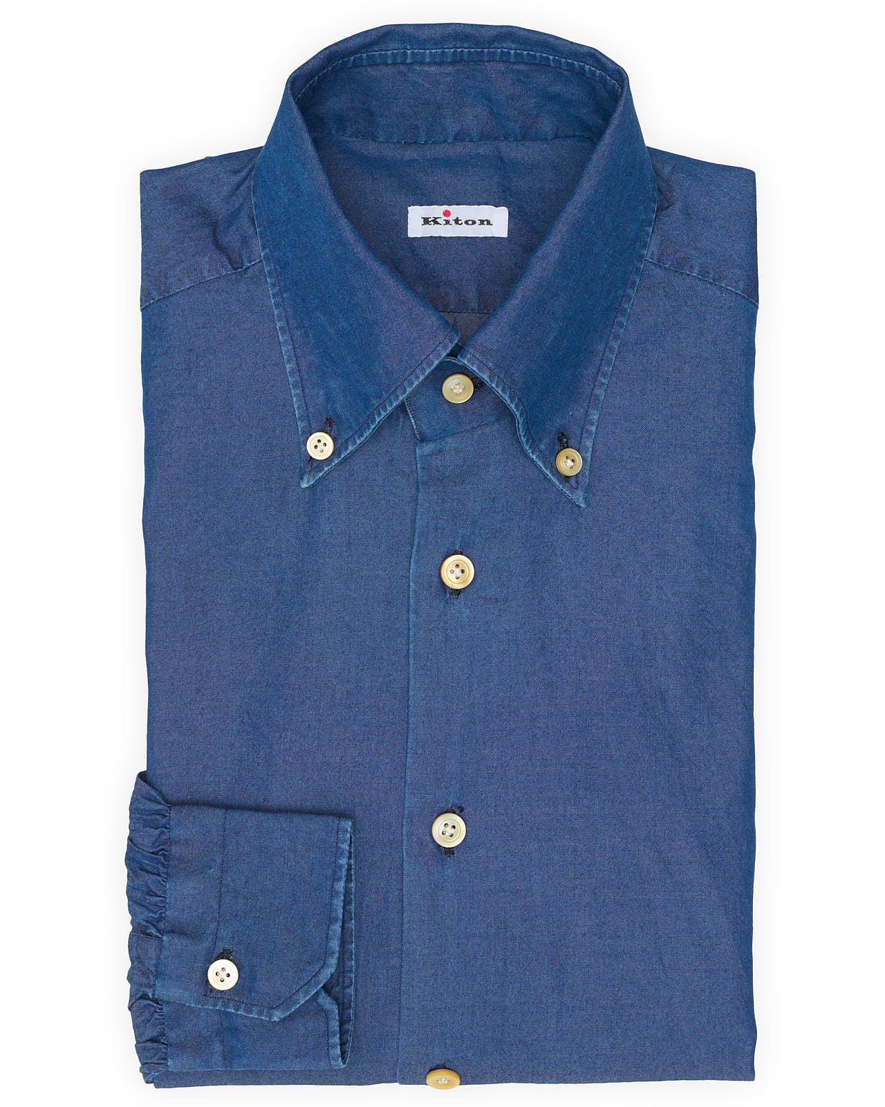 KITON Napoli Handmade Blue Denim Cotton Button-Down Shirt EU 39 NEW US 15.5