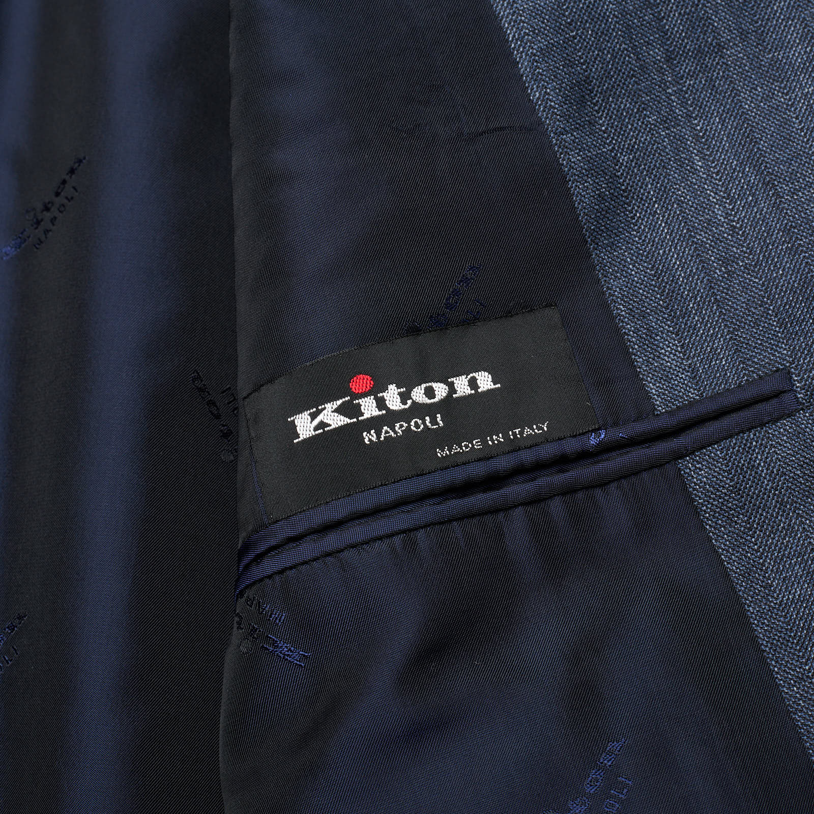 KITON Napoli Handmade Blue Herringbone Wool-Cashmere Suit EU 52 NEW US 42