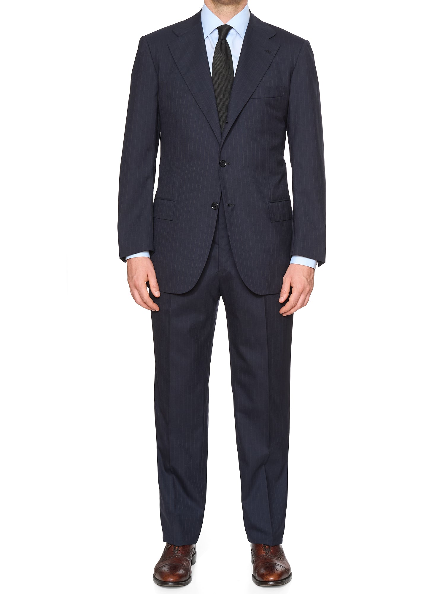 KITON Napoli Handmade Blue Pinstripe Wool Suit