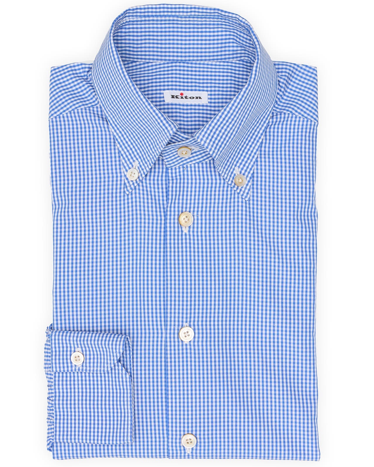 KITON Napoli Handmade Blue Plaid Cotton Button-Down Dress Shirt EU 38 NEW US 15