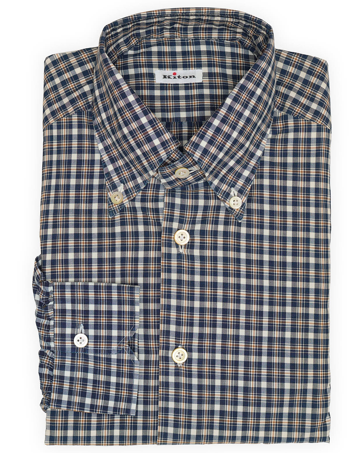 KITON Napoli Handmade Blue Plaid Cotton Button Down Shirt EU 40 NEW US 15.75